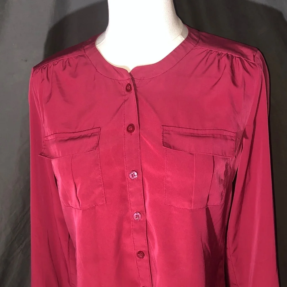 80’s Women's Dark Hot Pink Button-Up Blouse Size Small - Picture 13 of 16